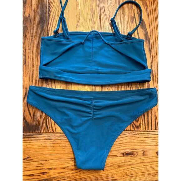 Blackbough Blue Swim Strappy Crop Top High Waisted Bottom Bikini Set Size Medium - Picture 2 of 4